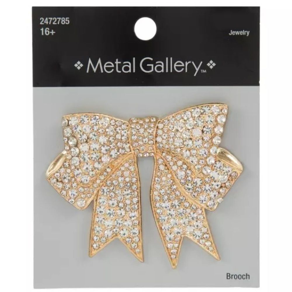 New Metal Gallery Rhinestone Bow Brooch